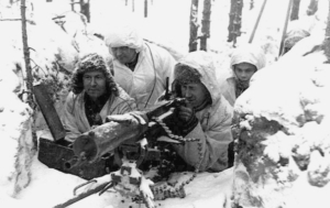 A Finnish machine gun crew fights off Soviet invaders in 1939