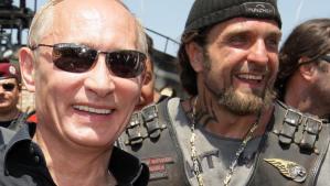 Vladimir Putin and a Russian biker at a bike rally in Moscow 
